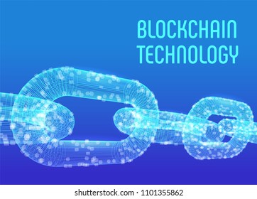 Block chain. Crypto currency. Blockchain concept. 3D wireframe chain with digital blocks. Editable cryptocurrency template. Stock vector illustration.