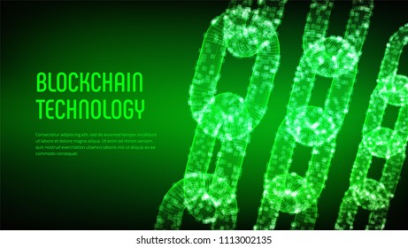 Block chain. Crypto currency. Blockchain concept. 3D wireframe chain with digital blocks. Editable cryptocurrency template. Stock vector illustration.
