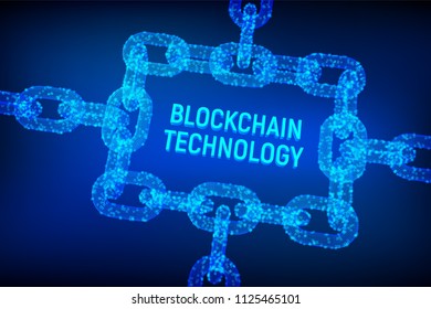 Block chain. Crypto currency. Blockchain concept. 3D wireframe chain with digital blocks. Editable cryptocurrency template. Stock vector illustration.