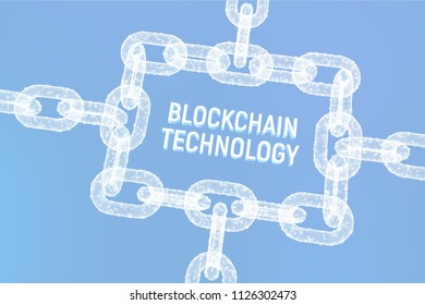 Block chain. Crypto currency. Blockchain concept. 3D wireframe chain with digital blocks. Editable cryptocurrency template. Stock vector illustration.