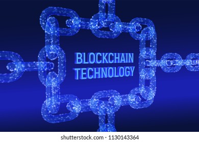Block chain. Crypto currency. Blockchain concept. 3D wireframe chain with digital blocks. Editable cryptocurrency template. Stock vector illustration.