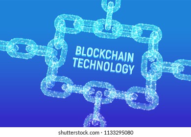 Block chain. Crypto currency. Blockchain concept. 3D wireframe chain with digital blocks. Editable cryptocurrency template. Stock vector illustration.