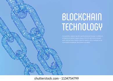 Block chain. Crypto currency. Blockchain concept. 3D wireframe chain with digital code. Editable cryptocurrency template. Stock vector illustration.
