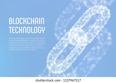 Block chain. Crypto currency. Blockchain concept. 3D wireframe chain with digital blocks. Editable cryptocurrency template. Stock vector illustration.
