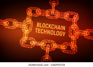 Block chain. Crypto currency. Blockchain concept. 3D wireframe chain with digital blocks. Editable cryptocurrency template. Stock vector illustration.