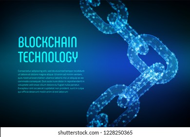 Block chain. Crypto currency. Blockchain concept. 3D wireframe chain with digital blocks. Editable cryptocurrency template. Stock vector illustration.