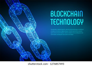 Block chain. Crypto currency. Blockchain concept. 3D wireframe chain with digital code. Editable cryptocurrency template. Stock vector illustration.