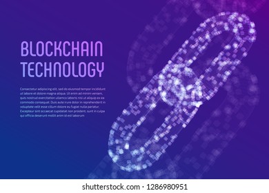 Block chain. Crypto currency. Blockchain concept. 3D wireframe chain with digital blocks. Editable cryptocurrency template. Stock vector illustration.