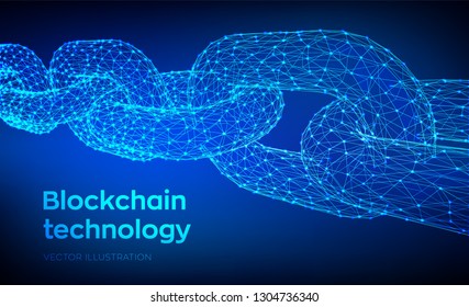 Block chain. Crypto currency. Blockchain concept. 3D Low polygonal chain consists of network connections. Concept of digital code. Editable cryptocurrency template. Vector illustration.