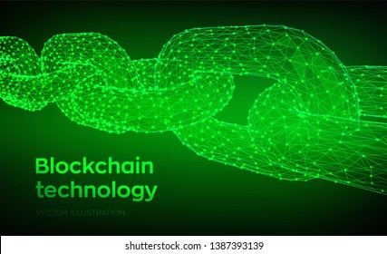 Block chain. Crypto currency. Blockchain concept. 3D Low polygonal chain consists of network connections. Concept of digital code. Editable cryptocurrency template. Vector illustration.