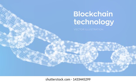 Block chain. Crypto currency. Blockchain concept. 3D wireframe chain with digital blocks. Editable cryptocurrency template. Stock vector illustration.