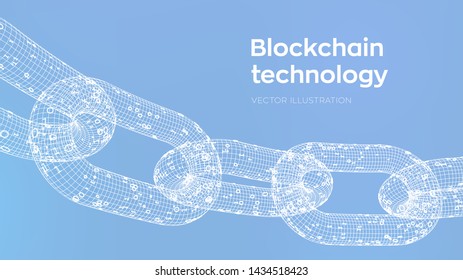 Block chain. Crypto currency. Blockchain concept. 3D wireframe chain with digital code. Editable cryptocurrency template. Stock vector illustration.