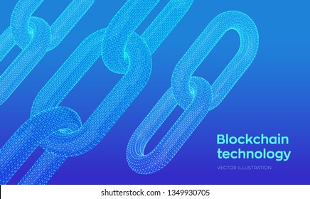 Block chain. Crypto currency. Hyperlink chain. Blockchain concept. 3D wireframe chain with digital code. Chain link with binary code. Editable cryptocurrency template. Stock vector illustration.