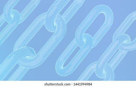Block chain. Crypto currency. Hyperlink chain. Blockchain concept. 3D wireframe chain with digital code. Chain link with binary code. Editable cryptocurrency template. Stock vector illustration.