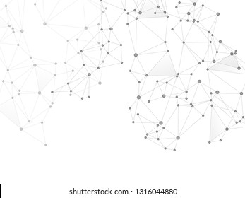 Block chain global network technology concept. Network nodes greyscale plexus background. Information analytics graphics. Fractal hub nodes connected by lines. Global data exchange blockchain vector.