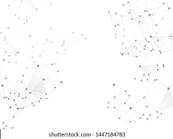 Block chain global network technology concept. Network nodes greyscale plexus background. Nodes and lines polygonal connections. DNA helix strand, molecule. Global data exchange blockchain vector.