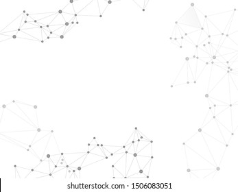 Block chain global network technology concept. Network nodes greyscale plexus background. Global data exchange blockchain vector. Nodes and lines polygonal connections. Molecular biology backdrop.