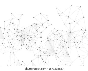 Concept de technologie de réseau global en chaîne de blocs. Noeuds de réseau, arrière-plan plexus en niveaux de gris. Conception des technologies de l'information. Échange global de données image vectorielle chaîne de blocs. Interconnecte les cellules des noeuds à une grille aléatoire.