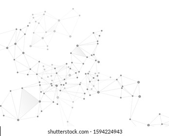 Block chain global network technology concept. Network nodes greyscale plexus background. Global data exchange blockchain vector. Gene manipulation concept. Nodes and lines polygonal connections.