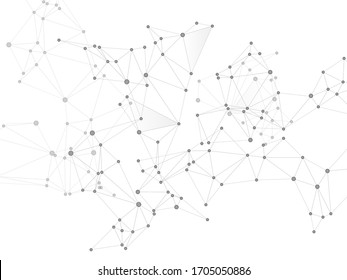 Block chain global network technology concept. Network nodes greyscale plexus background. Global data exchange blockchain vector. Fractal hub nodes connected by lines. Biotechnology backdrop design.