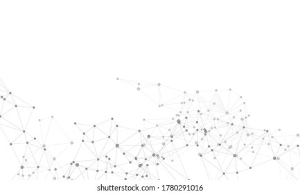 Block chain global network technology concept. Network nodes greyscale plexus background. Dots nodes points lines particles. Global data exchange blockchain vector. Chemical formula abstraction.