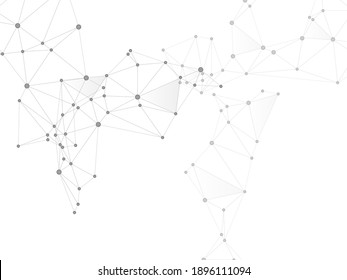 Block chain global network technology concept. Network nodes greyscale plexus background. Global data exchange blockchain vector. Fractal hub nodes connected by lines. Nanotechnology backdrop.