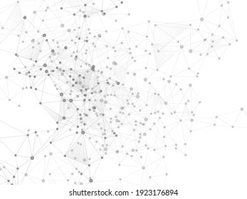 Block Chain Global Network Technology Concept. Network Nodes Greyscale Plexus Background. Genetic Engineering Abstract. Circle Nodes And Line Elements. Global Data Exchange Blockchain Vector.