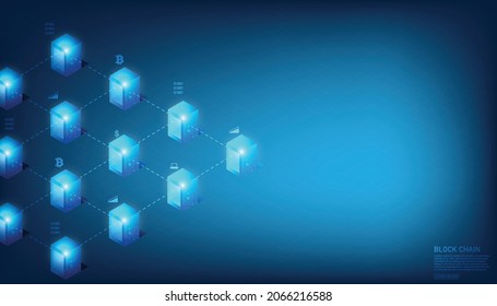 Block chain global network technology concept and Isometric digital blocks connection and shapes crypto chain,global computer network Internet technology,Abstract technology background.