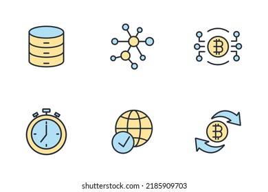 Conjunto de iconos de cadena de bloques. Elemento vectorial del símbolo del paquete de cadenas de bloques para la web infográfica