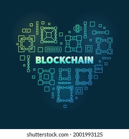 Banner de forma de corazón coloreado de concepto de línea de cadena de bloques - Ilustración vectorial de la tecnología de cadena de bloqueo