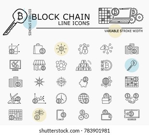 Block chain line icons with minimal nodes and editable stroke width and style
