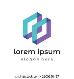 Block chain logo design.Geometric block chain with hexagons, modern technology box. Block chain for business, technology and data sign.