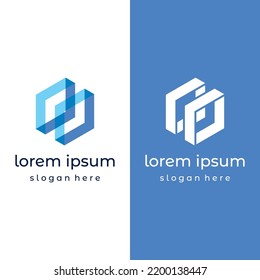 Block chain logo design.Geometric block chain with hexagons, modern technology box. Block chain for business, technology and data sign.