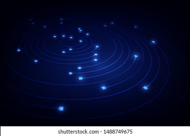 Block chain network circle ring movement line in blue  light concept, vector illustration