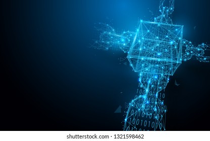 Block chain network connections from lines, triangles and particle style design. Illustration vector