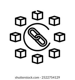 Icono de contorno de cadena de bloques, Ilustración vectorial