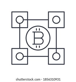 Block chain scheme icon, linear isolated illustration, thin line vector, web design sign, outline concept symbol with editable stroke on white background.