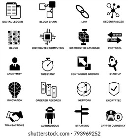 Block chain set flat icons. Vector Illustration. Block Chain Technology Concept.