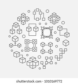 Block Chain Technology Circular Symbol. Vector Blockchain Round Illustration In Outline Style