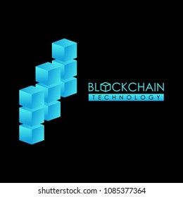 Block chain technology company logotype concept. Cryptocurrency data brand graphic isometric sign. Vector illustration.