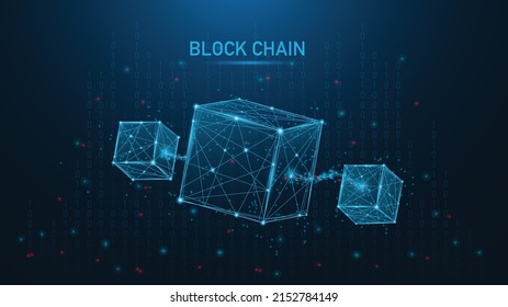 Block chain technology concept on Low poly or polygonal style design with a Blockchain of encrypted blocks to secure cryptocurrencies and bitcoin for online payments and money transaction