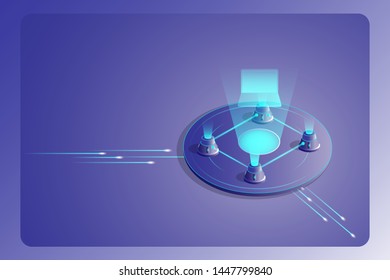 Block chain technology Landing page concept. Isometric 3d of block platform transfer data. business and financial futuristic background.