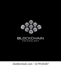 Block chain technology logo design. Digital crypto currency mining icon. Bitcoin service. 