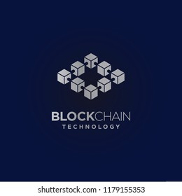 Block chain technology logo design. Digital crypto currency mining icon. Bitcoin service. 