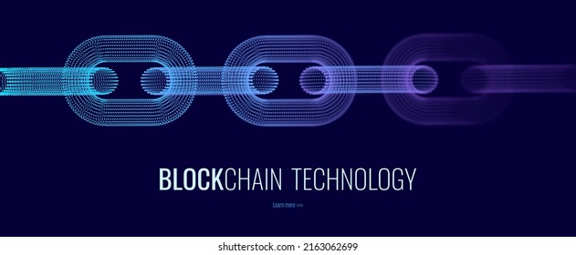 Block Chain Technology Vector Background. Crypto Currency, Fintech Concept. 3D Wireframe Chain Network Connections. Future Finance System Concept.