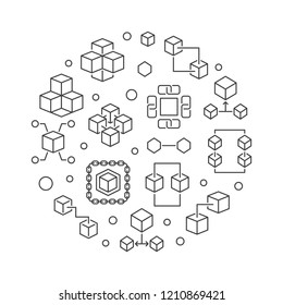 Block Chain technology vector round illustration or sign in thin line style