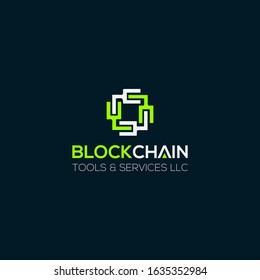 Block chain vector colorful line icon or logo element on dark background
