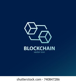 Block chain vector outline icon or logo element. design between block to block svg