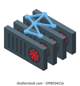 Icono de las tarjetas de vídeo de la cadena de bloques. Isometric de las tarjetas de vídeo de la cadena de bloques icono vectorial para el diseño web aislado en fondo blanco