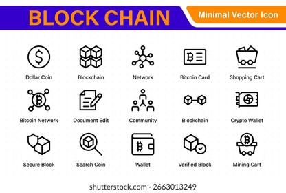 Block chain web icon set. information icon, analytics, cloud computing, block chain, block, Distribution, Ledger, Transaction icon Blockchain icon minimal design. Block connect data.